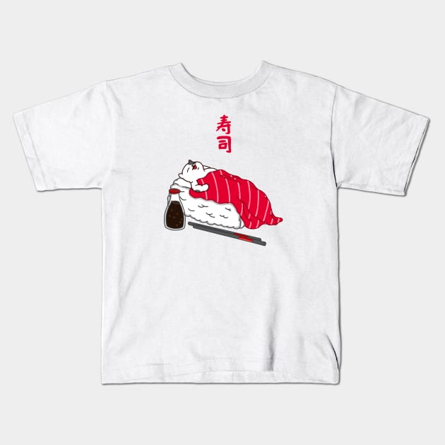 Sleeping Cat Tuna Sushi Kids T-Shirt by Kimprut